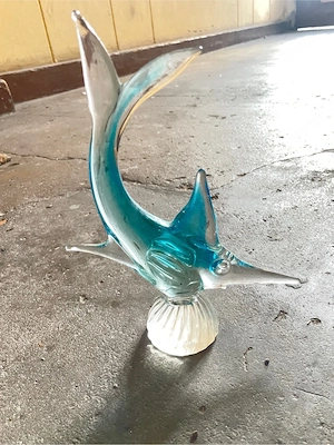 Vintage Murano-Stil Schwertfisch Skulptur Blau (20-25 cm)   Top-Zustand