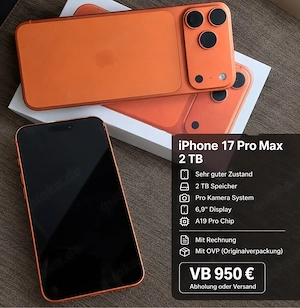 IPhone 17 Pro Max 2 TB  Versand oder Abholung 950   VB