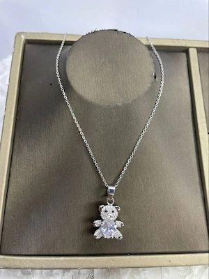 Halskette mit Zirkonia-Bärenanhänger (Teddybär-Anhänger mit Zirkonia   Stil von APM Monaco