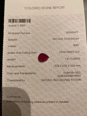 Rubin 1.51ct   zertifiziert, edel, ideal für Schmuck