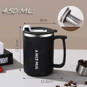 Thermo Becher mit Sieb und Deckel 450 ml. Neu.