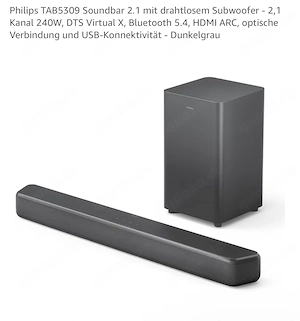 Philips TAB5309 Soundbar 2.1 mit Subwoofer, 240W, DTS Virtual:X