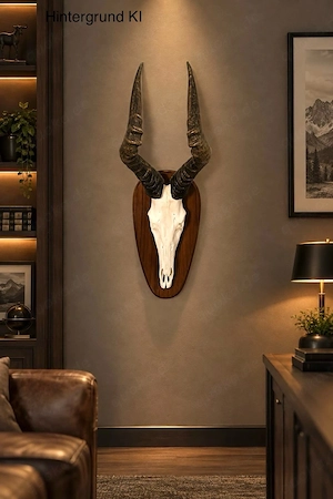 Kuhantilope Trophäe mit Holzschild   Vintage, Große Ausführung, Sammlerstück