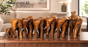 Elefanten Figuren Set, Vintage, Regenbaumholz, Asiatische Kunsthandwerk, Dekoration