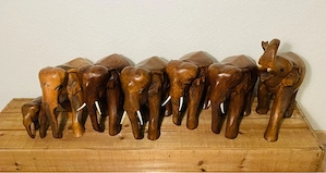 Elefanten Figuren Set, Vintage, Regenbaumholz, Asiatische Kunsthandwerk, Dekoration