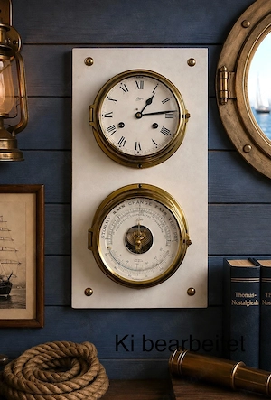 Maritime Schiffsuhr mit Wetterstation, Barometer und Thermometer, Dekoration, Vintage
