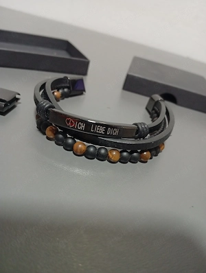 Herren Armband mit Gravur "Ich liebe dich"   Leder & Perlen, NEU