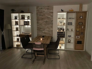 Wohnwand Eiche   weiß inkl. Couchtisch Vollholz