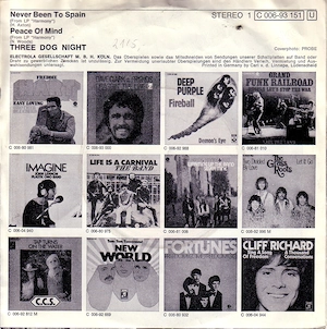 R Single 3 DOG NIGHT NEVER BEEN TO SPAIN   PEACE of mind Probe   Schallplatte Vinyl 