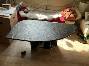BrutalistischerCouchtisch aus echtem Ölschiefer | Vintage 70er Firma SIEGRIST aus Heilbronn 