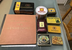 KONVOLUT - - Rauchwaren - Blechdosen u. Zigarettenalbum Buch vintage