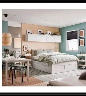 IKEA Brimnes Bett 140 x 200 mit Weiß Lattenrost und 4 Schubladen Neue 