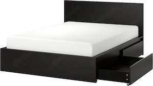 IKEA Malm Bett 160x200 cm Schwarz mit 2 Schubladen und 1 Nachtisch 
