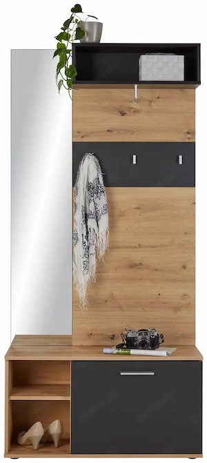 Moderner Garderobenschrank in Grau und Eiche-Optik