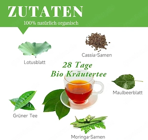 Detox Tee - 28-Tage-Blend Kräutertee mit Lotosblatt, Cassia, Moringa, Maulbeerblatt & Grüntee für Ge Bild 3