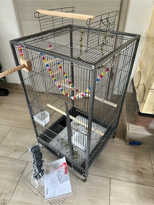 Vogelkäfig mit offenem Dach und Zubehör Neu