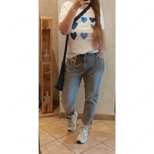 Melly & Co Baggy Boyfriend Jeans Girly Like Glitzer Grau mit Waschung L  trendy angesagt modern