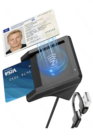 Tioleje USB-A & USB-C Chipkartenleser mit NFC für den neuen Personalausweis und Bankkarten