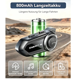 SWAREY R18 Motorrad Bluetooth Headset, Intercom für 2 Personen, 1000m Reichweite, IP67 wasserdicht