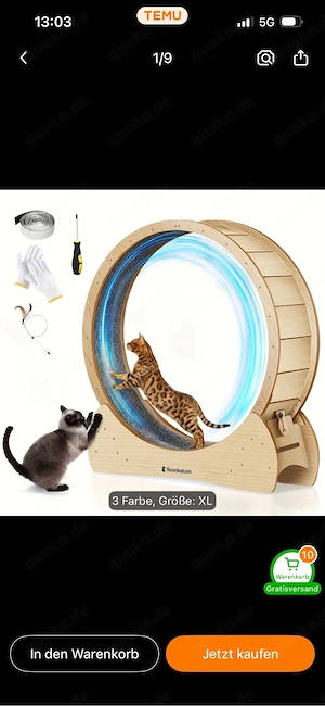  NEU !!!XL Laufrad für Katzen & Hunde   Naturholz-Laufrad für den Innenbereich