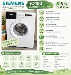 Waschmaschine Generalüberholt, Siemens IQ100,Lieferung möglich 