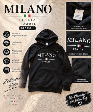 Bequemer Milano Italia Hoodie Gr. L | Schwarz | Moderner Streetwear-Look