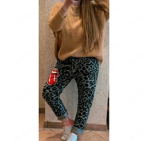 Made in Italy Jogpant Hose Baggy Boyfriend Style Leo Animal-Print L Zungen Print modern stylisch