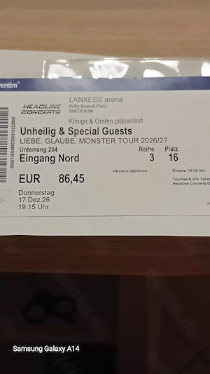 Sitzplatzkarte für Unheilig in Köln