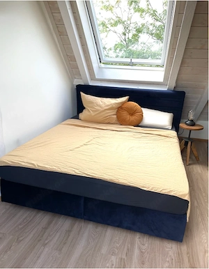 Boxspringbett 160 cm dunkelblau, ca. 3,5 Jahre alt