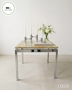Onyx Beistelltisch   Chrom & Naturstein