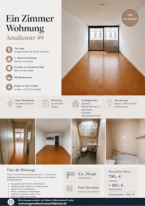 ein Zimmer Apartment zu vermieten in Maxvorstadt
