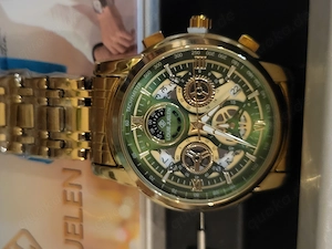 Herrenuhr Louie Juelen goldfarben mit grünem Zifferblatt