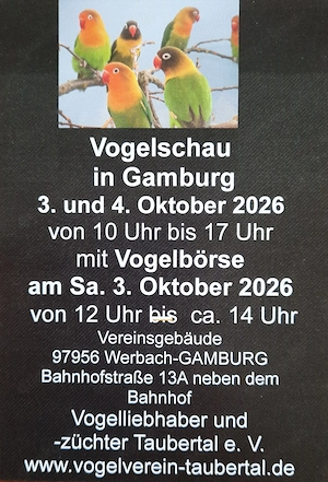 Vogelschau am 3. und 4. Oktober 2026 in Gamburg