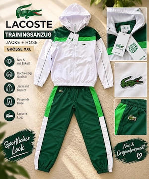 Sportlich-eleganter Lacoste Tracksuit XXL | Grün Weiß | Neu