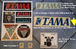 Diverse Original TAMA Drum Sticker Aufkleber Vintage Logo, NEU 1980er 1990er, sehr selten und rar