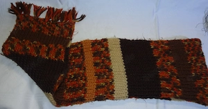 KE Wollschal Winter gestrickt braun beige rot getreift Franzen 170 x16 1 Winter getragen gut erhalte