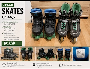 Zum Verkauf stehen 2 Paar gebrauchte Skates, beide in Größe 44.  Rollerblade
