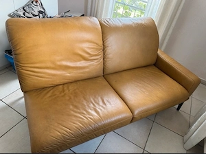 Valnatura Echtleder-Ecksofa Kurkuma  Senfgelb (3,01 m x 2,06 m) - mit verstellbaren Kopflehne.  Bild 3