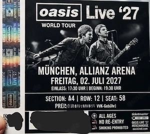 Konzertkarte Ticket OASIS Live '27 München   Sitzplatz