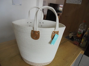 große Damen Shoppertasche - Einkaufs Textil- Aufbewahrungskorb creme v. Vivess