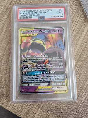 PSA 9 Muk & Alolan Muk GX Unbroken Bonds 2019 Pokemon Karte