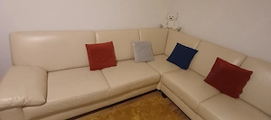 Beige Leder Ecksofa Couchgarnitur mit Sessel 5-Sitzer 260x268x85 cm