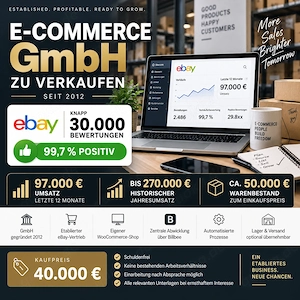 E-Commerce GmbH | eBay 30.000 Bewertungen 99,7% | 97.000   Umsatz | Warenbestand