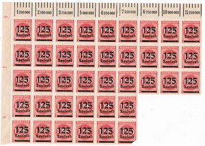 Deutsches Reich 1923   Bogenteil Mi. Nr. 291 (125.000 Mark)   39 Stück