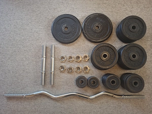 Hantelset 103,5 kg   Gusseisen-Gewichtsscheiben + Hantelstangen