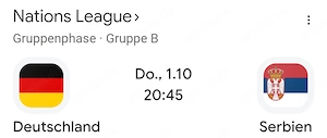 Ticket Fussball DEUTSCHLAND - SERBIEN, 01.10 20:45,  nur 50  (statt 120). 
