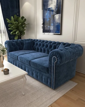  Exklusives Chesterfield 3-Sitzer Sofa in Royalblau   Sofastil Berlin