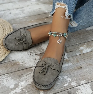 Gr. 40 bequeme graue Loafers mit Schleife