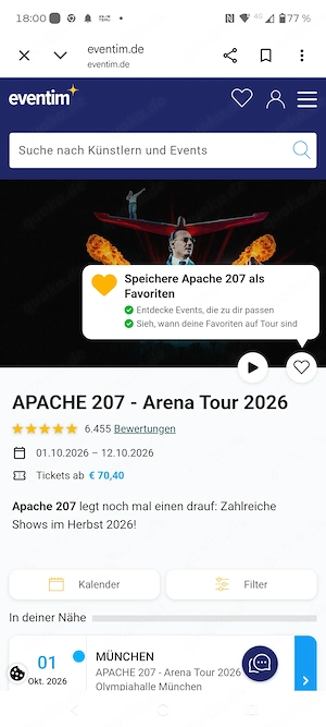 2 x Tickets APACHE 2  morgen München Olympiahalle