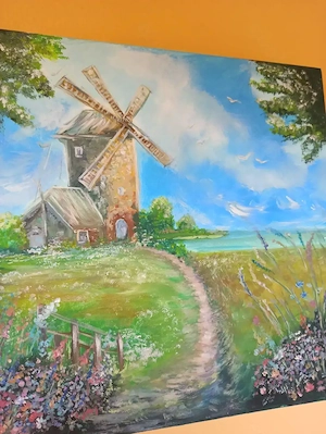 Leinwand Handarbeit"Windmühle am Meer"